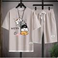 2024 Men's Summer Waffle Set Brand Fashion Casual T-shirt+Shorts Set Men's Sports Set Loose ComfortableSlo Two-piece Set. 
