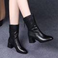 2024 New Women Versatile Leather Boots Fashion Antislip High Heels Female Casual Comfortable Boot External Wear Trendy Shoes. 