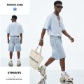 Men's and women's blue ripped jeans trendy American loose straight leg non stretch casual shorts suitable for summer street wear. 