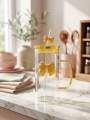 Cute Bow Glass Tumbler with Straw & Handle – 400ml Aesthetic Iced Coffee Mug, Heat-Resistant Clear Borosilicate Glass Cup for Juice, Smoothies & Tea m. 