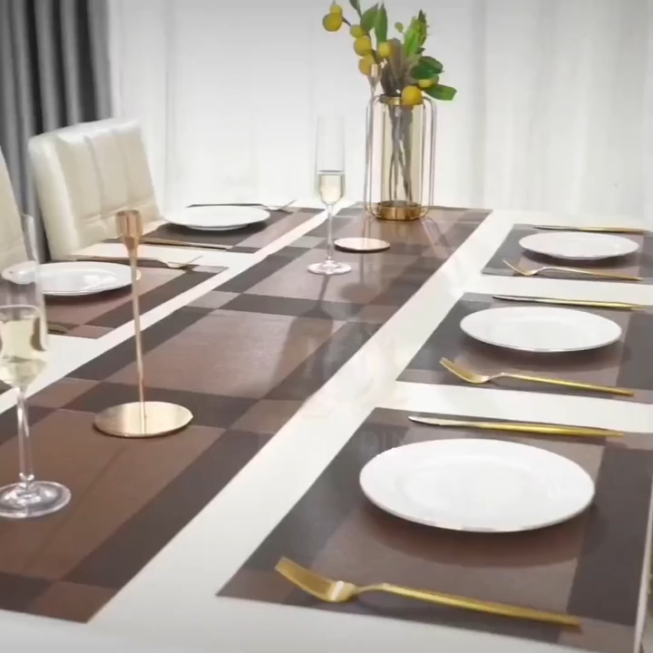 7Pcs Table Mat & Table Runner Set Heat Resistant Placemats, Stain Resistant Washable PVC Table Mats for Dining Table Woven Placemat