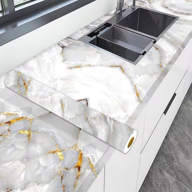 Self Adhesive Marble Sticker Sheet 60cm x 2m Waterproof Heat Resistant Oil Proof for Kitchen and Smooth Surfaces