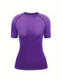 Women's Quick-Dry Crew Neck Tee – Breathable, Stretchable Activewear with Classic Solid Color Design.