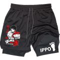 IPPO Anime Gym Shorts Men Boxing Gothic Manga 2 in 1 Compression Performance Shorts Quick Dry Athletics Short Pants Summer.
