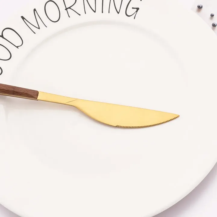 4/12/16Pcs%20Mirror%20Gold%20Cutlery%20Set%20Chopsticks%20Knife%20Fork%20Spoon%20Set%20Imitation%20Wooden%20Handle%20Korean%20Dinnerware%20Luxury%20Tableware%20-%20Image%203