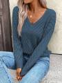 V-neck knitted off shoulder spring and autumn women's sweater can be worn externally. 