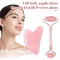 Jade Roller Gua Sha Set - Natural Rose Pink Color jade roller gua sha and Jade Facial Massager for Anti-Aging, Face Slimming, Lifting, Wrinkle Reduction, and Double Chin Removal - Gua sha Beauty Care Tool GuaSha Jade Roller. 