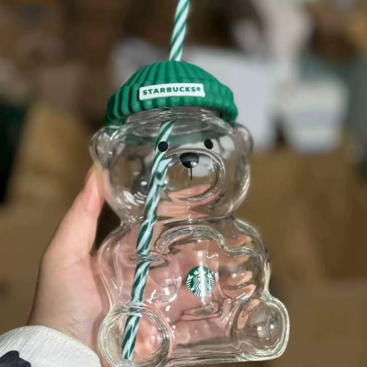 Adorable%20Starbucks%20Bearista%20Bear%20Glass%20Tumbler%20591ml%20Green%20Lid%20Straw%20Home%20Caf%C3%A9%20%20-%20Image%207