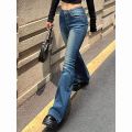 2025 Girls Concise Ins High Waist Flared Jeans Female Stretchy Bootcut Denim Pants Women Solid Color Thin Bell Bottoms Trousers.