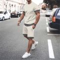 Summer Vocation Men's Tshirt Set 3D Print Solid Color Men Round Neck T-Shirt Shorts Two Piece Set Casual Man Suits Clothing. 