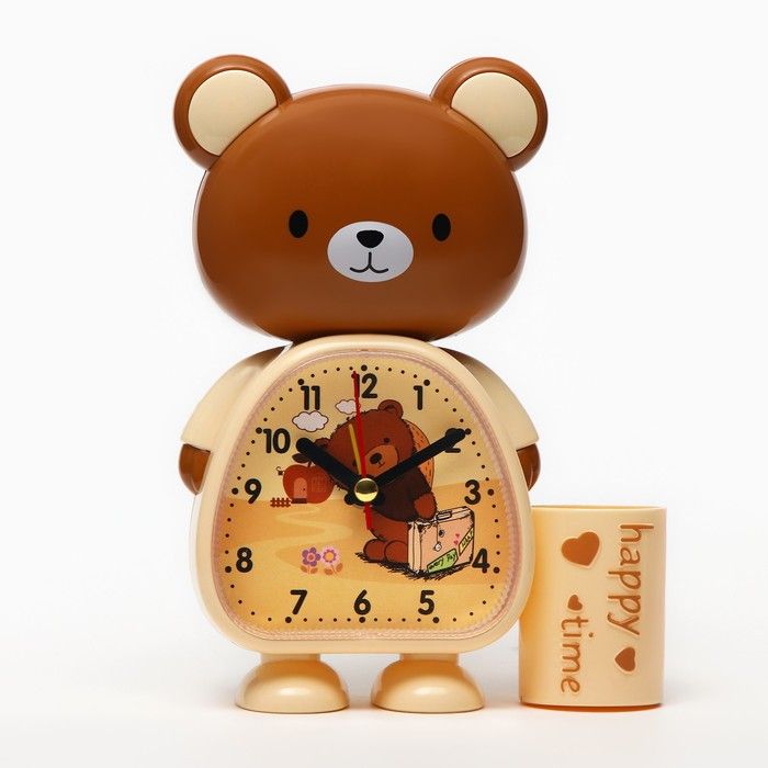 Creative Bear Pen Holder smart Alarm Clock Cartoon design Cute Children′s Clock Student Desktop Clock Bedside Table Clock
