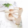 Ladies Elegant Beige Pointed Toe Thin Strap Cross Buckle Mid Heel Sandals Daily Office Shoes.