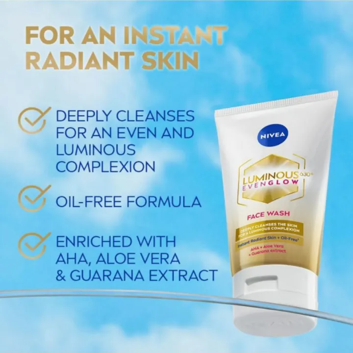 NIVEA%20Luminous%20Even%20Glow%20Face%20wash%20with%20an%20oil%20free%20formula,%20infused%20with%20AHA,%20Aloe%20vera,%20Guarana%20Extracts,%20Deeply%20cleanses,%20for%20Normal%20&%20Sensitive%20Skin,%20For%20Women%20&%20Men%7C%20100ml%20-%20Image%202