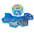 Hexagonal Coloring Box Art Kit Set Of 46 Pieces With Color Pencils, Crayons, Water Color, Marker Pens for kids. 