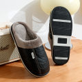 Pu Leather Big Sizes Men slippers Indoor Fur Flat Men's Winter Home Slipper Cotton Bedroom House Shoes. 