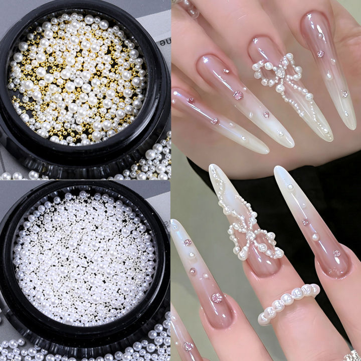 1/2/3boxes Mini 1.5-2mm White Half Round Flat Pearl Beads Nail Charms Decoration Manicure Korean Part Accessories Nail Supplies