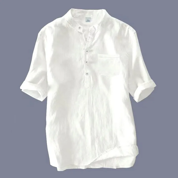 Men's%20Plus%20Size%20Kurta%20T-Shirt%20Linen%20Short%20Sleeve%20Plain%20Shirt%20Casual%20Muslimah%20Raya%20Shirts%20Tops%20Baju%20Kemeja%20Lelaki%20Berkolar%20-%20Image%208