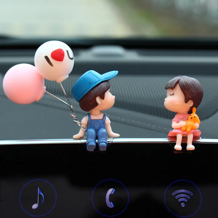 Car Accessories Cute Cartoon Couples Action Figure Figurines Balloon Ornament Auto Interior Dashboard for Girls Gifts