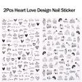 2pcs Heart Love Design 3D Nail Art Stickers English Letter Cool Girl Face Sliders Valentine Day Manicure. 