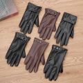 Men's Fleece Thermal Leather Gloves Winter Warm Touch Screen Windproof Waterproof Driving Gloves Full Finger Black Gloves.