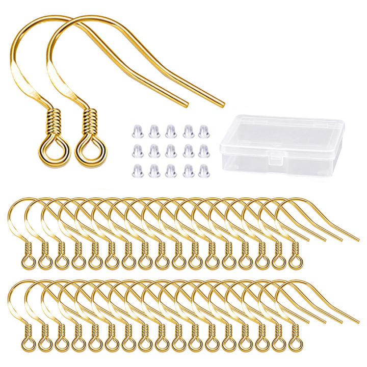 50Pcs/Box 925 Silver-Plated Gold Earring Hooks Kit With Earring Backs For DIY Jewelry Making Accessories