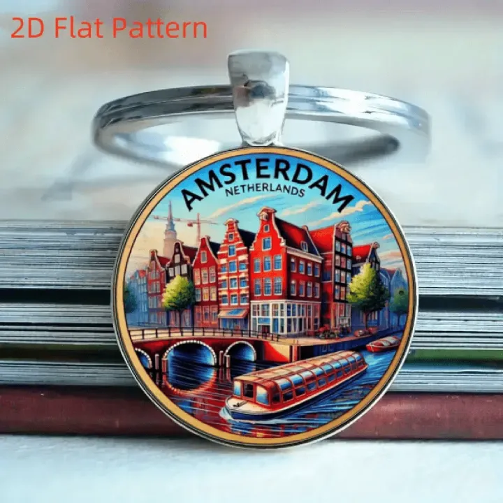 Tramway Keychain Amsterdam Keychain, Netherlands Vintage Souvenir with Canal House & Red ...