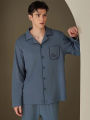 Pajamas Men's Long-Sleeved Spring and Autumn Men's Thin Youth Loose Home Clothes Two-Piece Suit.