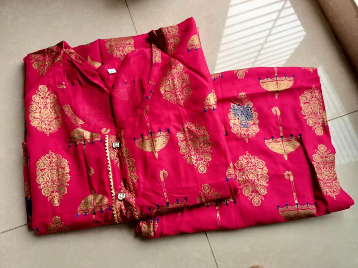 mejenda colour screen print co-ords kurti two piece for women fashion