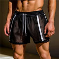 Men's Mesh See-through Shorts Fashion Patchwork Drawstring Beach Shorts Leisure Sport Shorts for Man Pajamas Home Underwear.