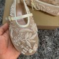 Embroidery Pearl Mesh Ballet Flats Women Fashion Hollow Round Toe Flat Sandals Elegant Comfortable Belt Buckle Mary Jane Shoes.