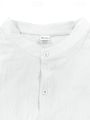 Minimalist Men's White Linen Button-Down Shirt, Stand Collar, Modern Office & Weekend Essential.