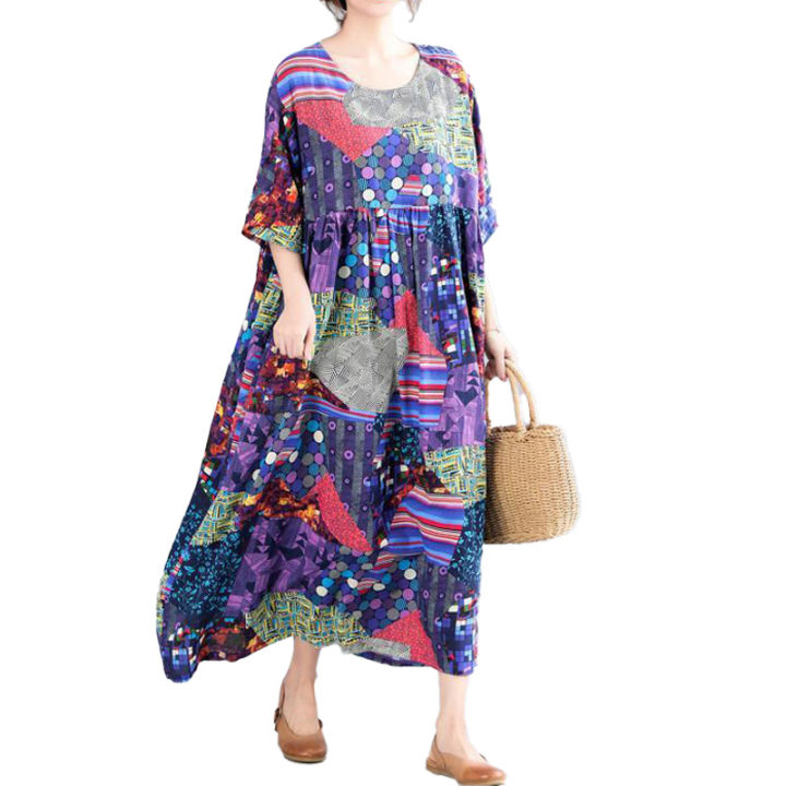 Plus%20size%20women's%20dress,%20abstract%20pattern%20printed%20short%20sleeved%20round%20neck%20ultra%20loose%20robe,%20summer%20beach%20dress%20with%20pockets%20-%20Image%206