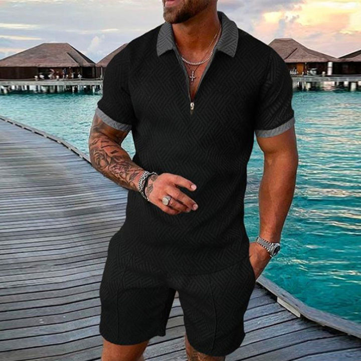 Men's%20Athletic%20T-Shirt%20Set%20Casual%20Mesh%20Lapel%20Short%20Sleeve%20Pullover%20Tops+Shorts%202-Piece%20Solid%20Thin%20Sporty%20Suits%20Black%202pcs%20Sets%20-%20Image%206