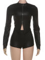 Nibber Faux Leather 2Piece Set Women Tracksuit Trend Zip Stand Collar Jacket+Bike Short Matching Activity Hottie Hipster Outfits.