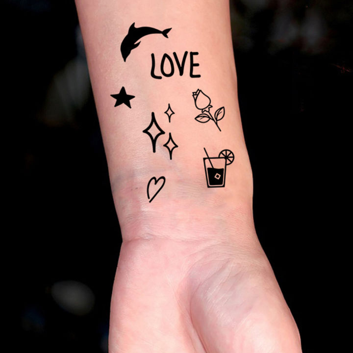 10pcs%20Waterproof%20Temporary%20Tattoo%20Sticker%20Dark%20Small%20Symbol%20Emoticon%20Flower%20Skull%20Body%20Art%20Arm%20Fake%20Tattoos%20Women%20Men%20Neck%20Hand%20-%20Image%203