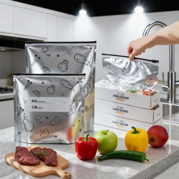 HUAHUABag of 10 Large Aluminum Foil Food Storage Bags; Reusable, Fresh-Keeping, Leakproof Freezer Safe Ziplock Pouch.HUAHUA