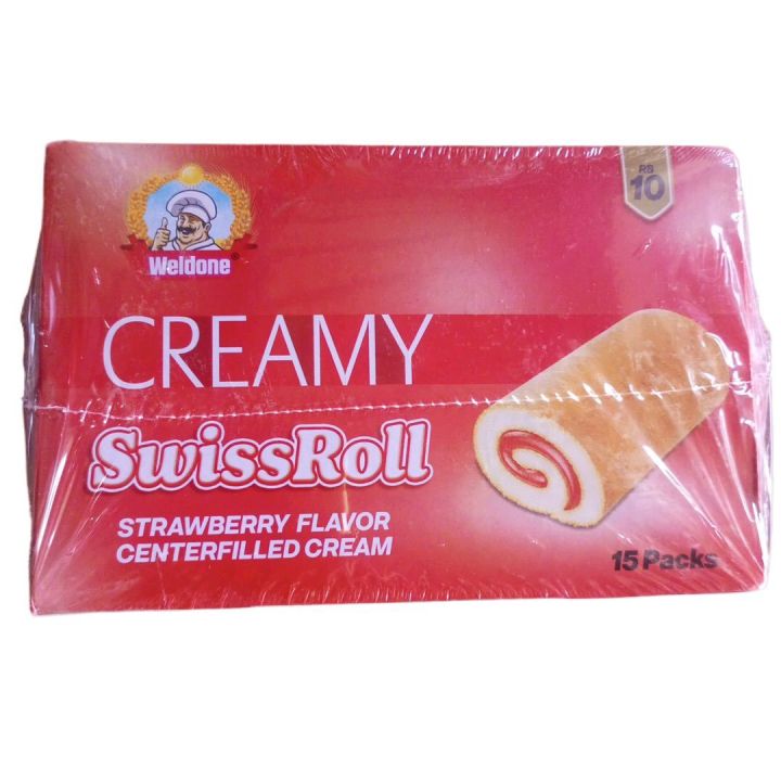 CREAMY SWISS ROLL CAKE 10 WALA WITH STRAWBERRY FLAVOR 1×15 PIECES