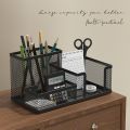 Black Mesh Desk Organizer - 3-Tier Storage with Pencil Holder & Baskets,Office Supplies Organizer for Desktop, Home & School Use.