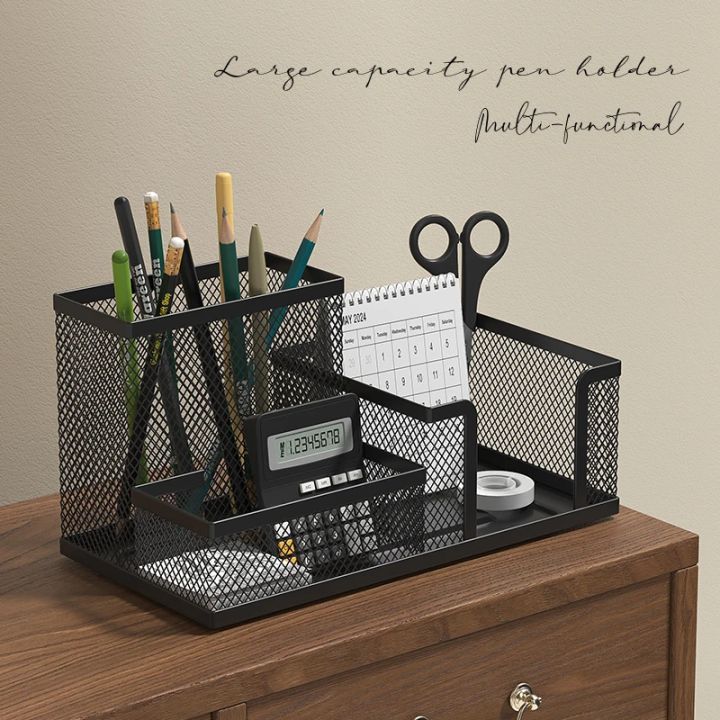 Black Mesh Desk Organizer - 3-Tier Storage with Pencil Holder & Baskets,Office Supplies Organizer for Desktop, Home & School Use