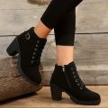Women's Ankle Boots, Fashionable Versatile Chunky Heel Side Zipper Shortie, New 2025 Seasonal Shoes for All Seasons Gift Idea Cute Travel Style Classic Elegant Comfort Breathability Lightweight Trendsetter Plus Size. 