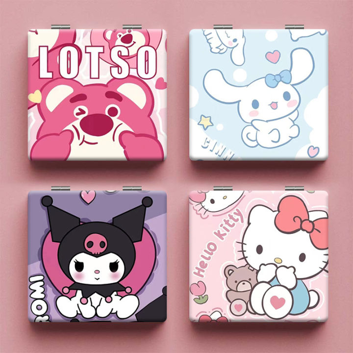 Sanrio Hello Kitty Mirror Portable Small Mirror Kuromi Portable Folding Mirrors Double-Sided Pattern Makeup Gift For Girl
