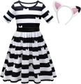 Cartoon Girls Princess Clothing Rainbow Print Cat Striped Dress With Headband Halloween Cosplay Birthday Party Clothes 3-8 Year.