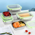 304 Stainless Steel Fresh-keeping Box Sealed Leak Proof Lunch Box Fruit Box with Lid Dumpling Container Refrigerated Storage Box.