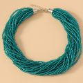 1pc Bohemian Green Blue Fashionable Elegant Simple Multi Layer Rice Bead Necklace Women's Clavicle Chain.