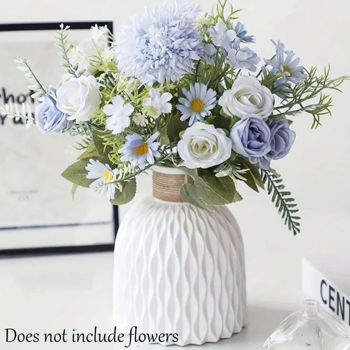 Pineapple Pattern Twine Imitation Ceramic Plastic Vase Simple Water Wave Pattern Flower Arrangement Vase Home Desktop Decor