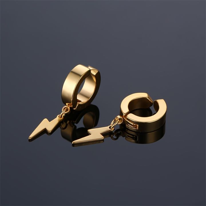 1pair%20Stylish%20Stainless%20Steel%20Lightning%20Pendant%20Piercing%20Hoop%20Earrings%20Ear%20Clip%20for%20Men%20Women%20Bold%20and%20Eye-Catching%20Statement%20-%20Image%202
