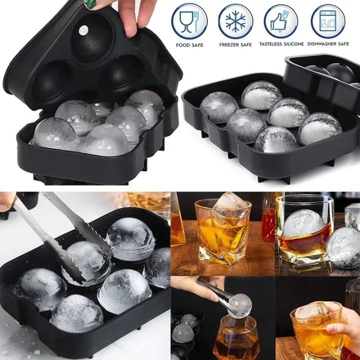 Wholesale Ice Cube Silicone Ice Cube Tray Big Ice Cube Mold Reusable Ice Mold Ball for Whiskey Ice Mould 4/6/8 Grid Ice Ball