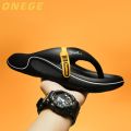 A Pair of Summer Men's Flip-Flops for Couples, Men's Breathable New Wear-Resistant Non-Slip Slippers for Outer Wear, Comfortable Thick-Soled Simple Men's Shoes.