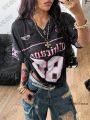 Summer New Chicago No.88 Print T Shirt For Women V-Neck Patchwork Short Sleeve Sports Football Jersey Y2K Loose Oversized Tops.