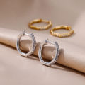 Zirconia Polygon Earrings for Women Stainless Steel Hoop Earrings 2024 Trend Femme Bling Luxury Wedding Jewelry aretes mujer. 
